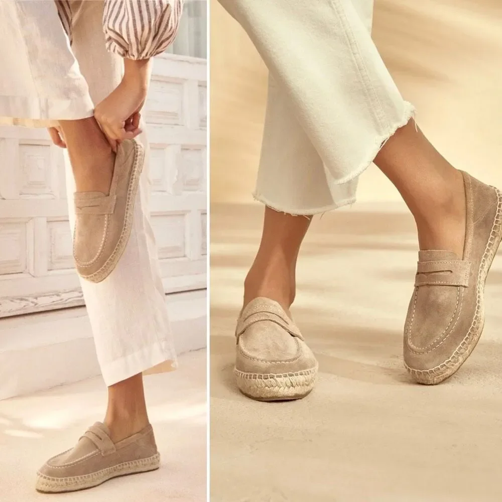 Tan Suede Espadrille Vacation Loafers - Picture 13 of 13